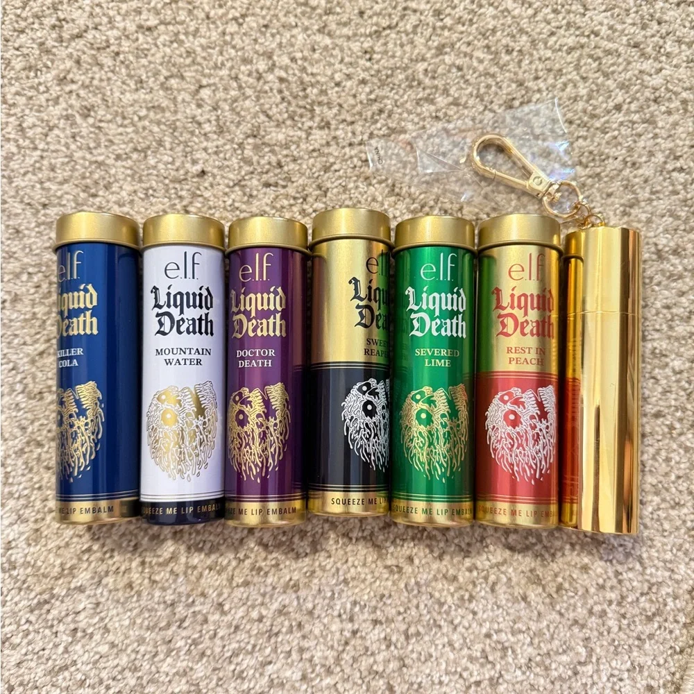 RARE ELF x Liquid Death Lip Balm Collection with Gold Holder - Picture 1 of 4